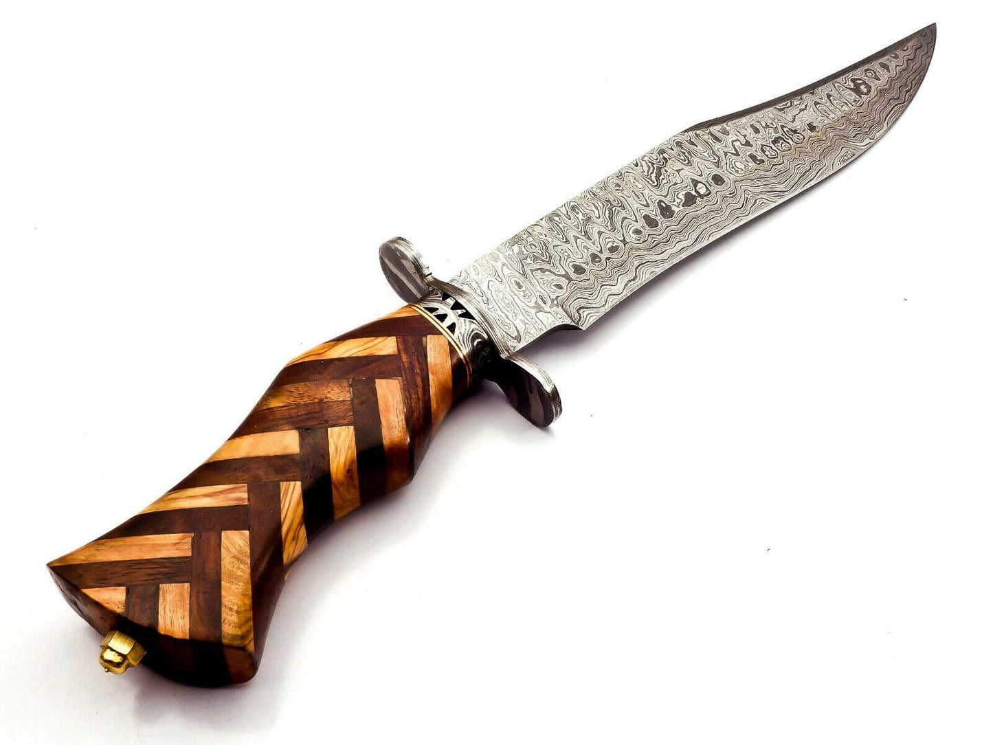 Handmade Damascus Bowie Knife Sharp Blade Wood Handle With Leather Sheath 15inch