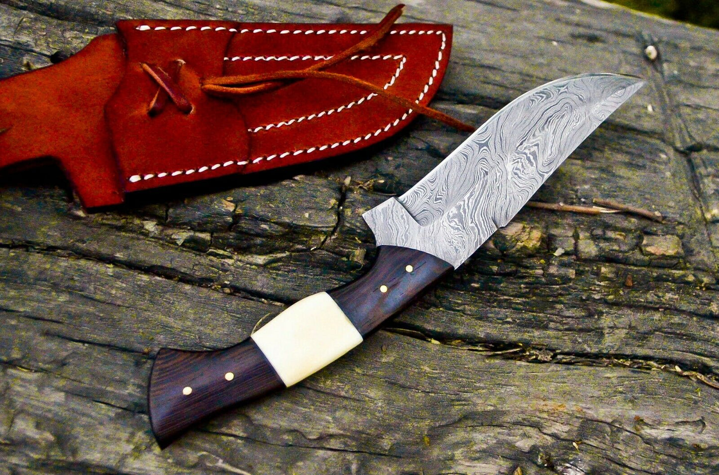 Handmade Camel Bone & Wenge Wood Damascus Hunting Survival Full Tang Knife 10