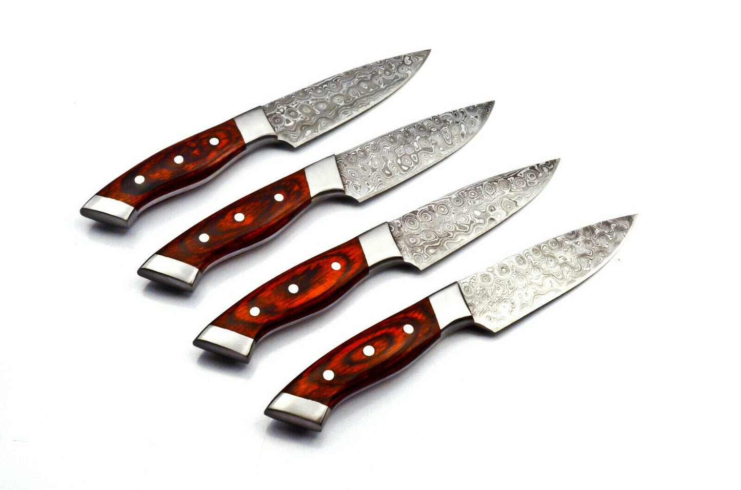 Handmade 4 Pcs Steak Knife Set Damascus Steel Kitchen Knife Set With Leather Bag