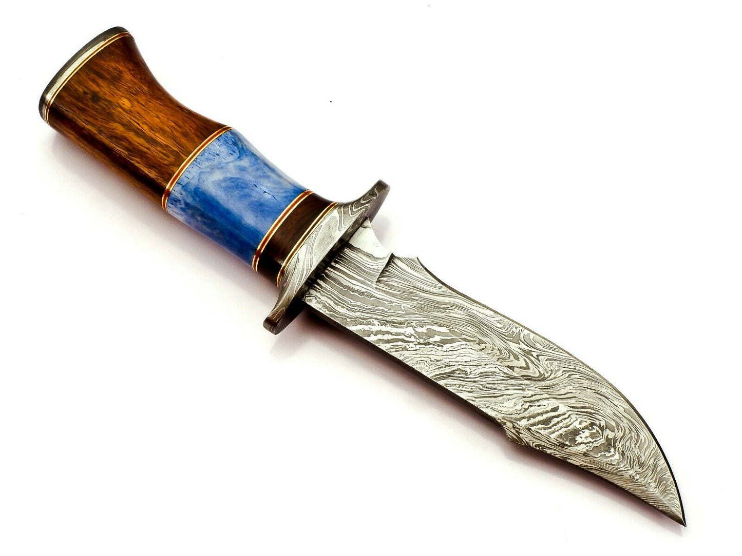 Handmade Damascus Steel 10 Inches Bowie Knife - Solid Marindi Wood Bone Handle