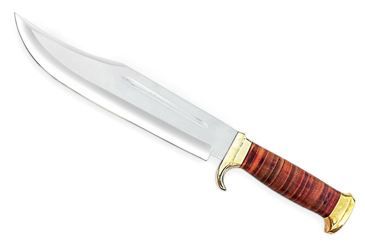 Handmade Bowie Knife, High Carbon Steel, Leather & Brass Handle With Sheath 46cm