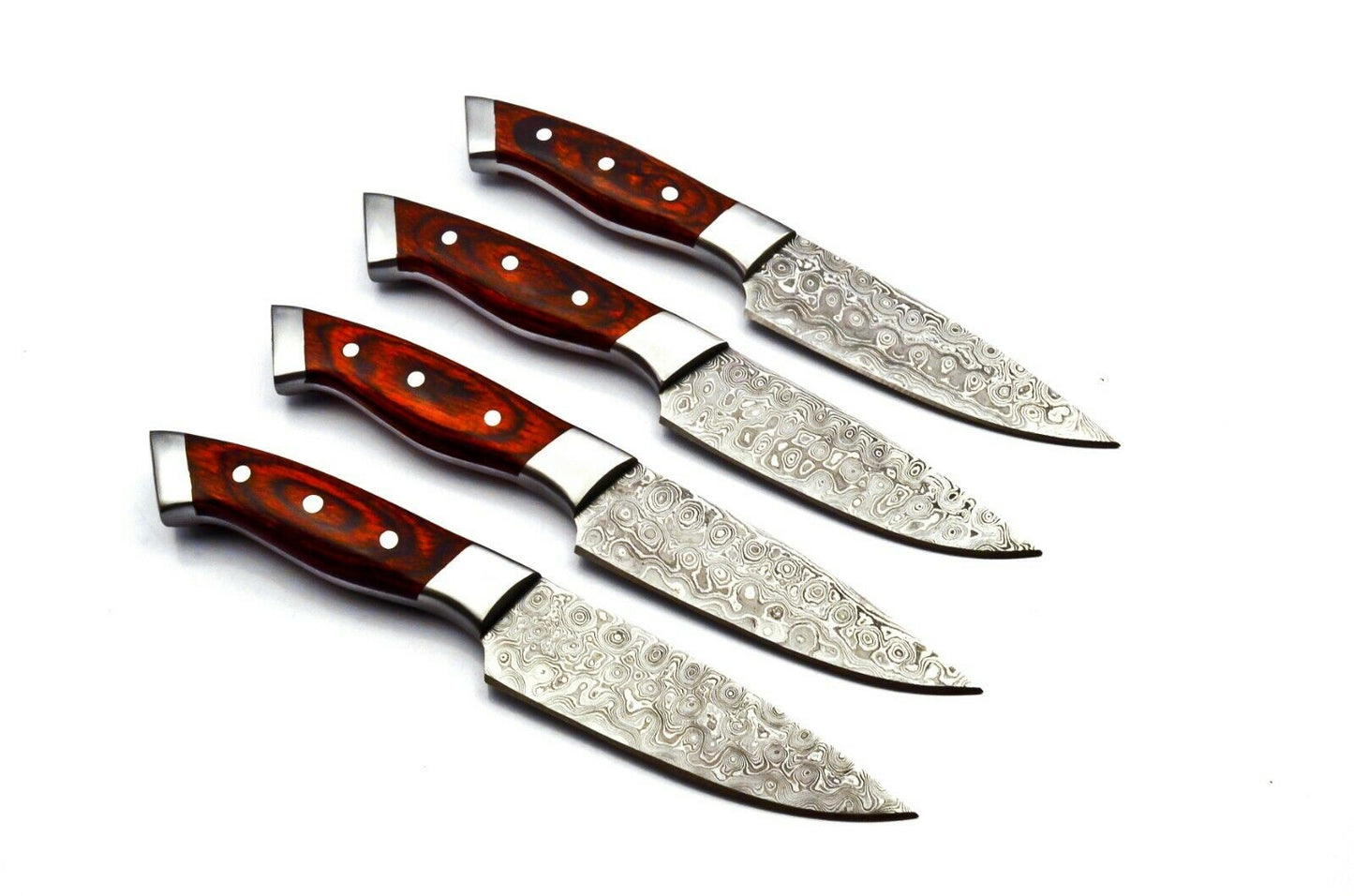 Handmade 4 Pcs Steak Knife Set Damascus Steel Kitchen Knife Set With Leather Bag