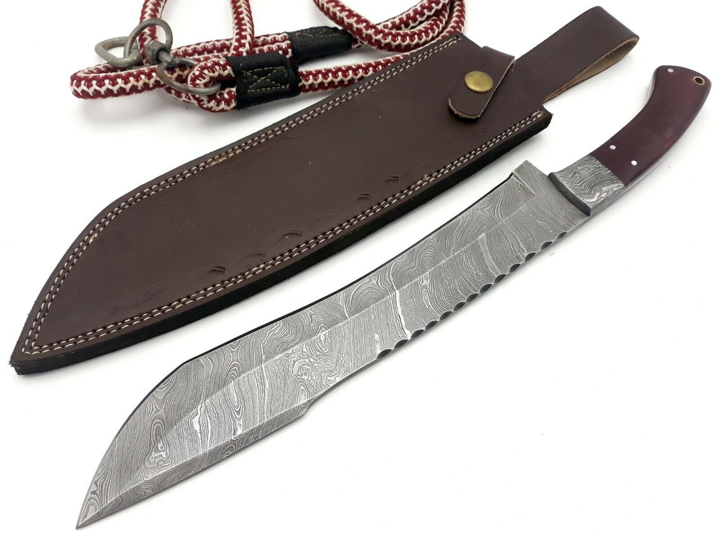 Hand Forged Damascus Utility Fixed Blade Machete Knife Full Tang handle 38cm