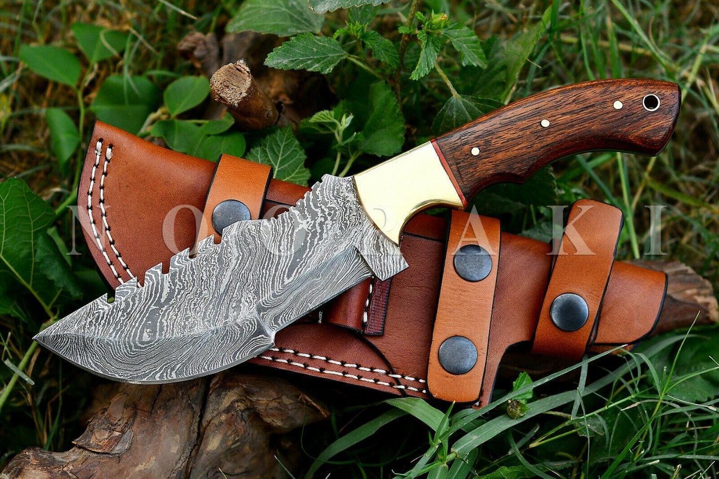 Handmade Damascus Tracker Hunting,Camping, Knife, W/Sheath Full Tang Wood handle