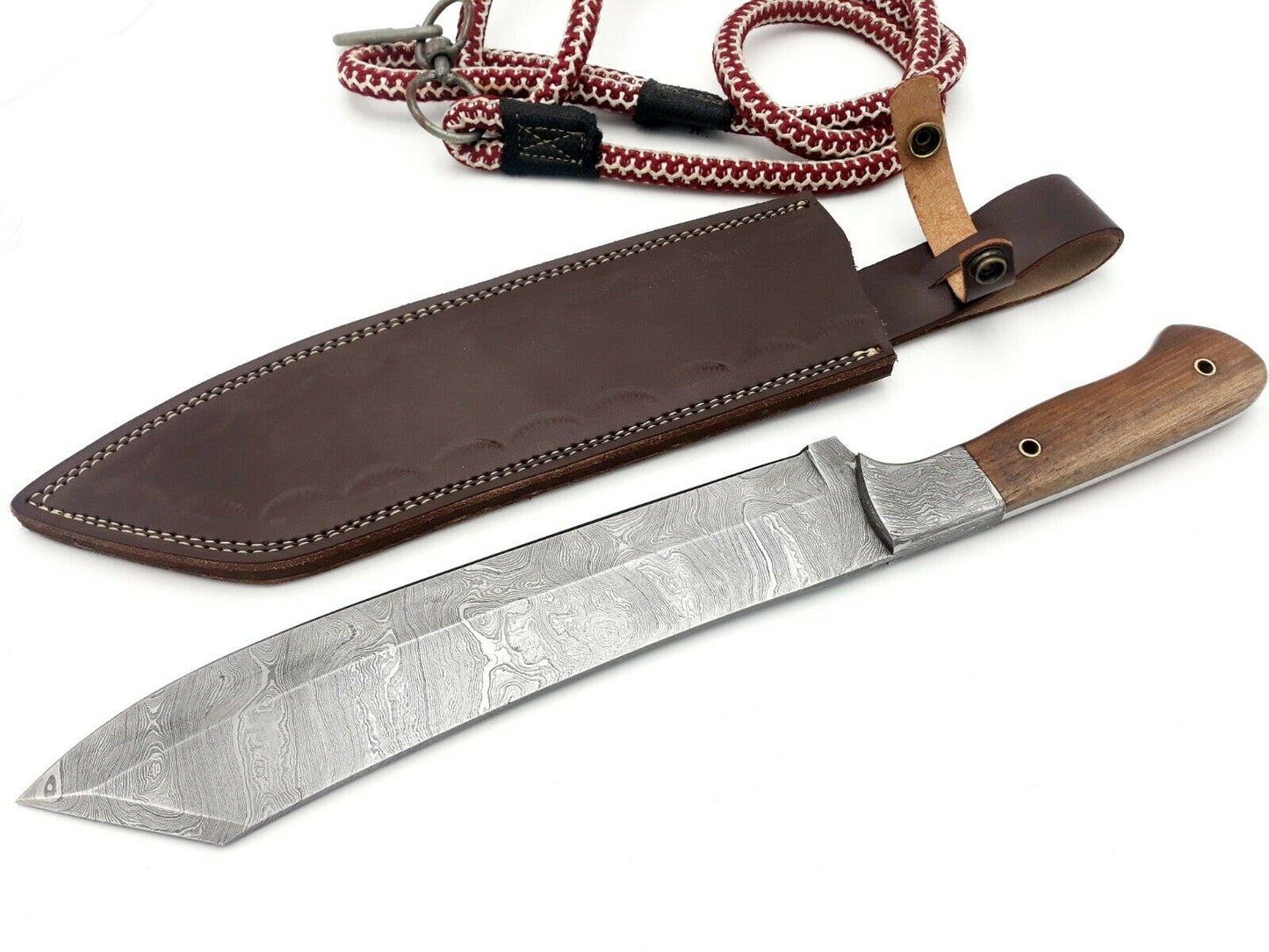 Damascus Utility Fixed Blade Machete Knife WalnutWood Handle Full Tang 15 inches