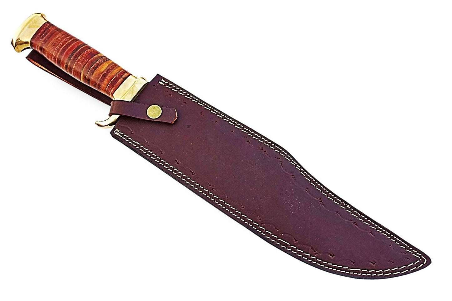 Handmade Bowie Knife, High Carbon Steel, Leather & Brass Handle With Sheath 46cm