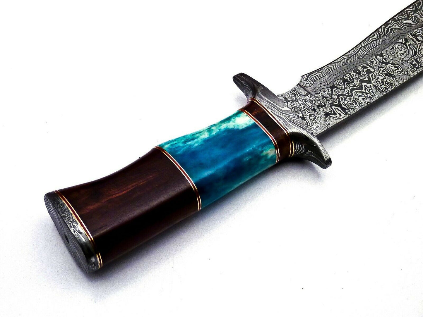 Handmade Damascus Steel 15 Inches Bowie Knife - Solid Marindi Wood Bone Handle