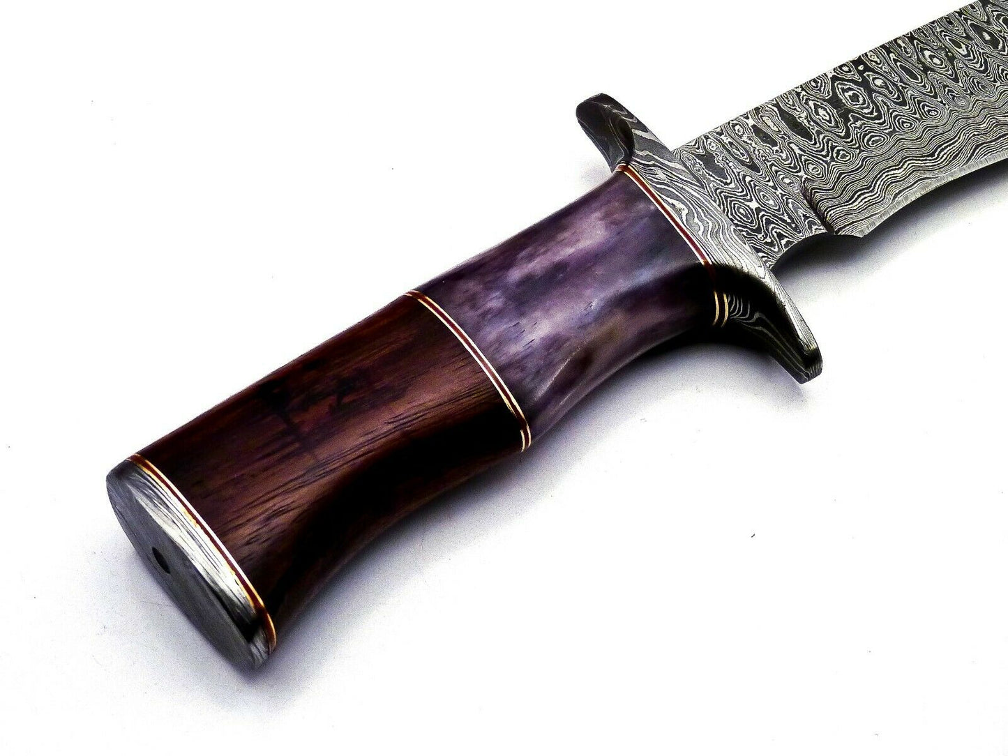 Handmade Damascus Steel 15 Inches Bowie Knife - Solid Marindi Wood/Bone Handle