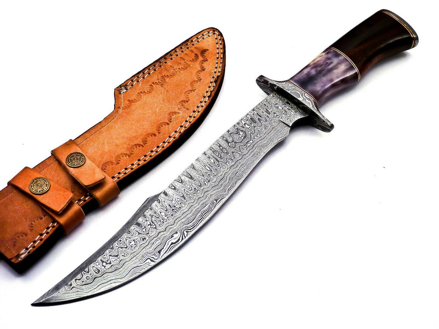 Handmade Damascus Steel 15 Inches Bowie Knife - Solid Marindi Wood/Bone Handle