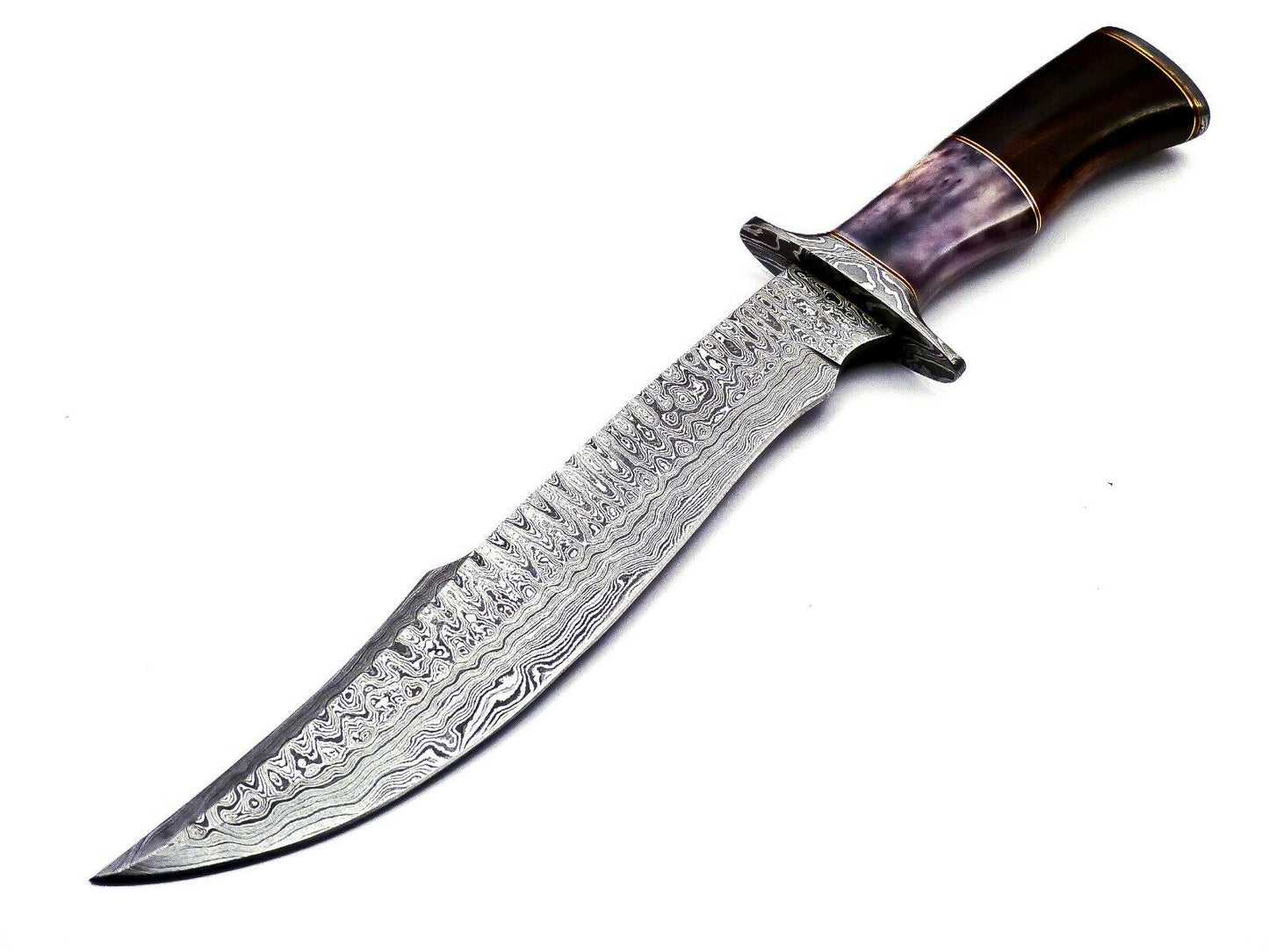 Handmade Damascus Steel 15 Inches Bowie Knife - Solid Marindi Wood/Bone Handle