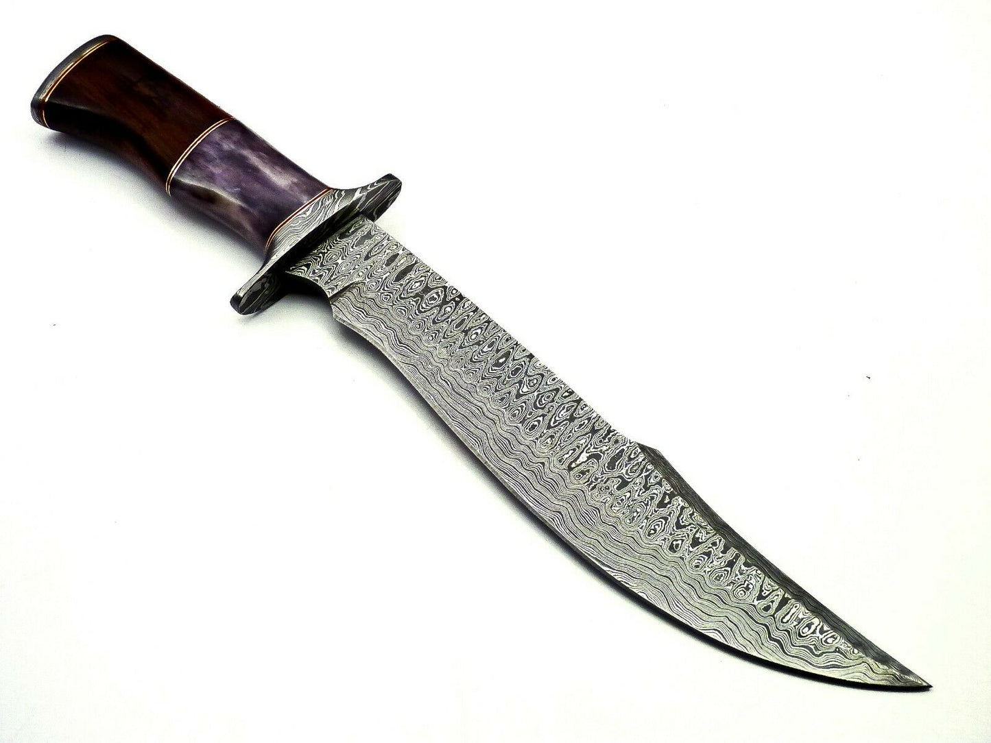 Handmade Damascus Steel 15 Inches Bowie Knife - Solid Marindi Wood/Bone Handle