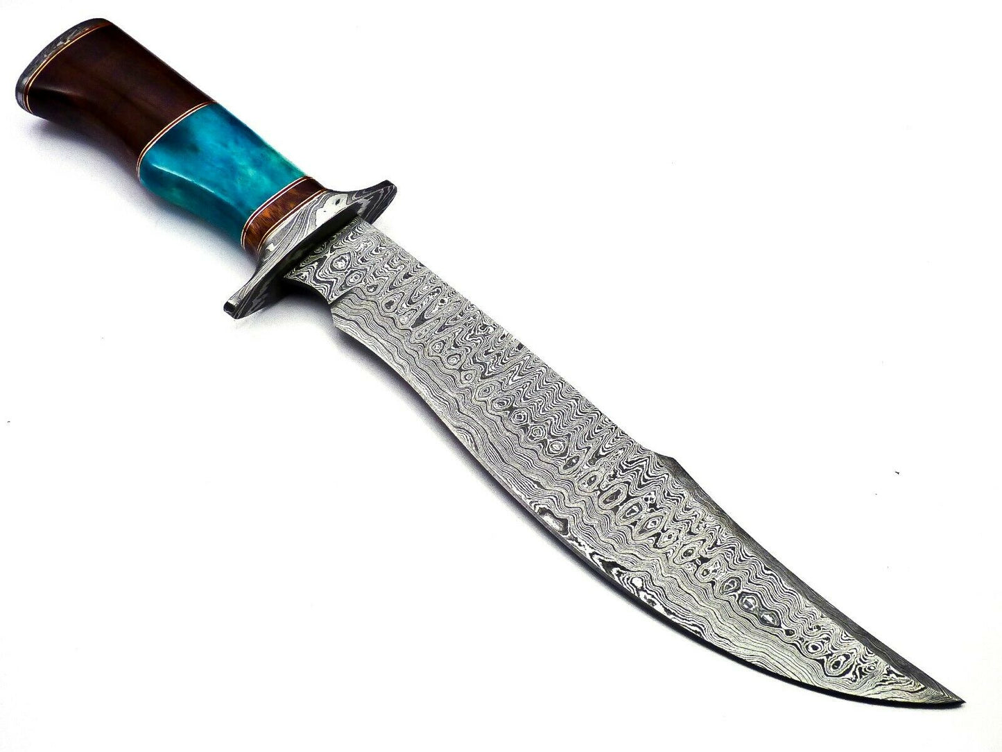 Handmade Damascus Steel 15 Inches Bowie Knife - Solid Marindi Wood Bone Handle