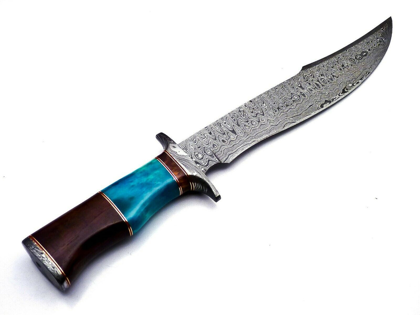 Handmade Damascus Steel 15 Inches Bowie Knife - Solid Marindi Wood Bone Handle