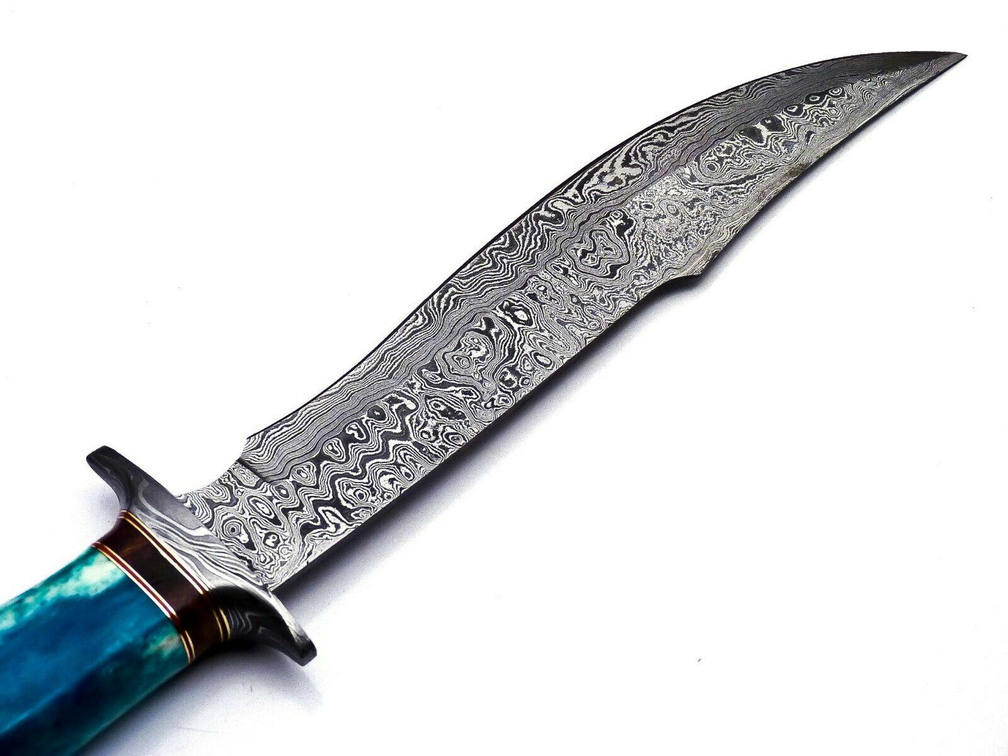 Handmade Damascus Steel 15 Inches Bowie Knife - Solid Marindi Wood Bone Handle