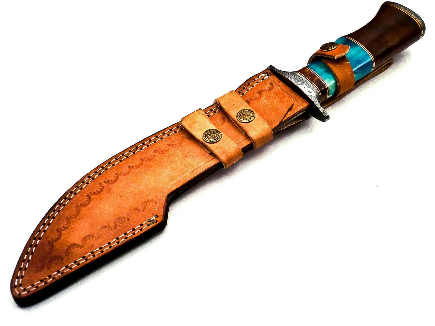 Handmade Damascus Steel 15 Inches Bowie Knife - Solid Marindi Wood Bone Handle