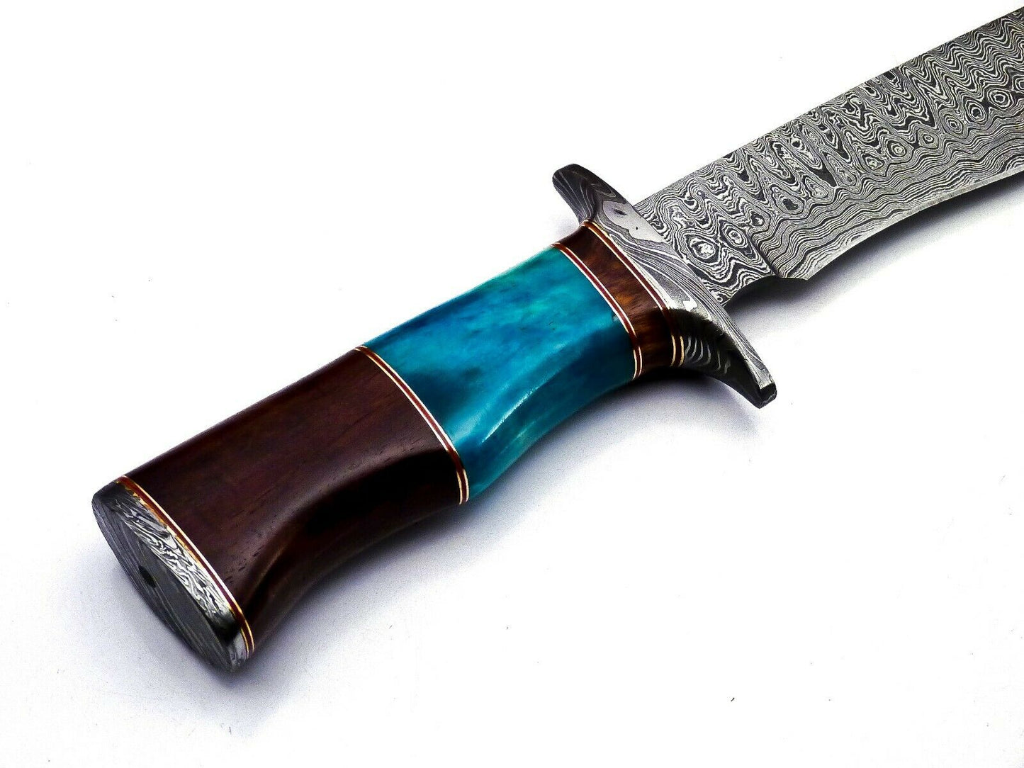 Handmade Damascus Steel 15 Inches Bowie Knife - Solid Marindi Wood Bone Handle