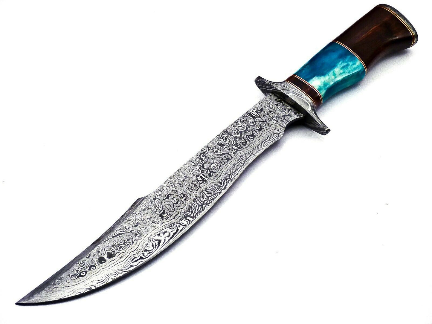 Handmade Damascus Hunting pair of Knives With Leather Sheath Wood & Bone Handle