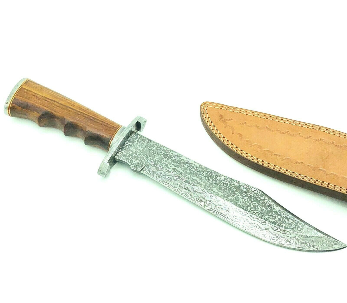 Handmade Damascus Steel 15 Inches Bowie Knife- Solid Wood Handle, W/ Sheath