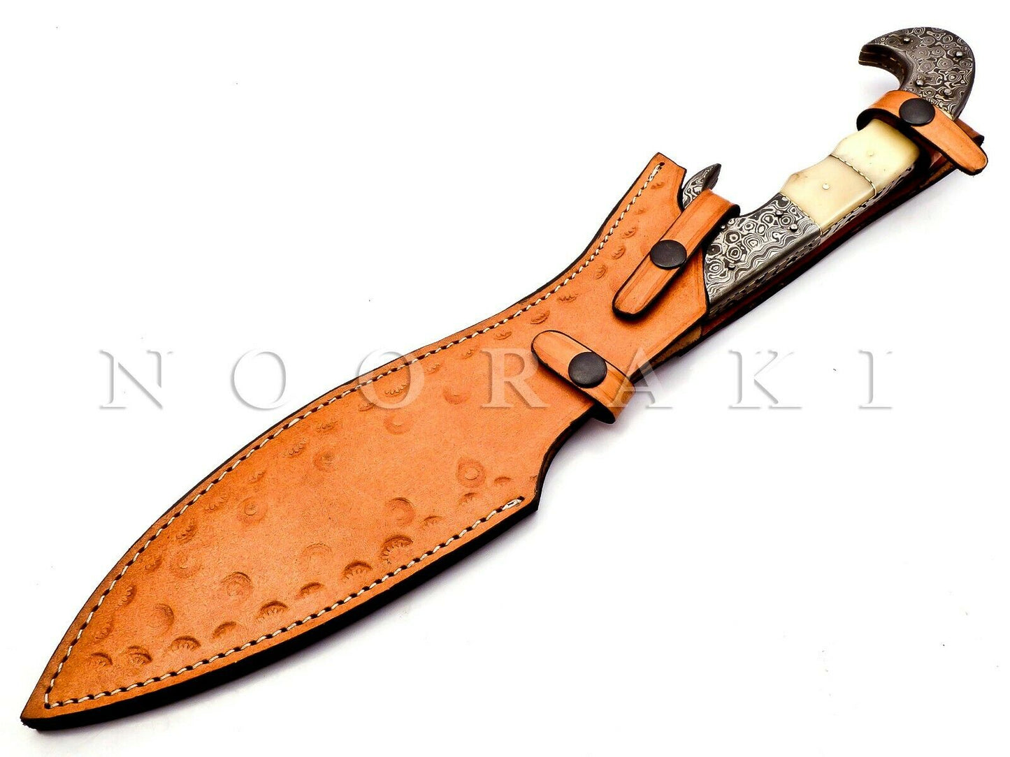 Handmade Damascus Steel Machete/Kukri Knife Full Tang Camel Bone Handle 18 inch