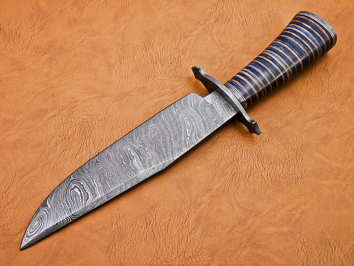 Handmade Damascus Steel Bowie Knife | Multi-Colored | Hunting Survival