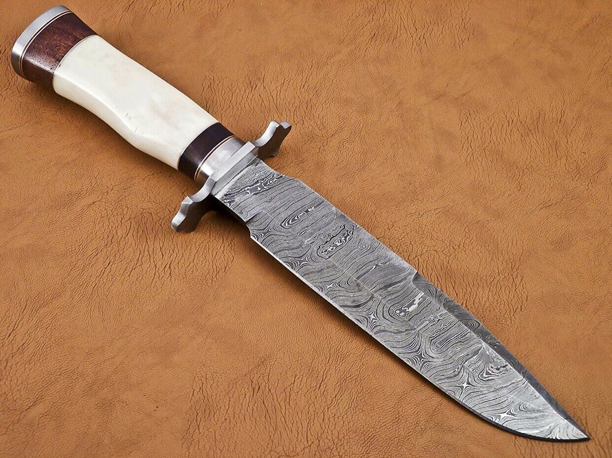 Handmade Damascus Steel 13 inches Bowie Knife – Camel Bone & Buffalo Horn Handle