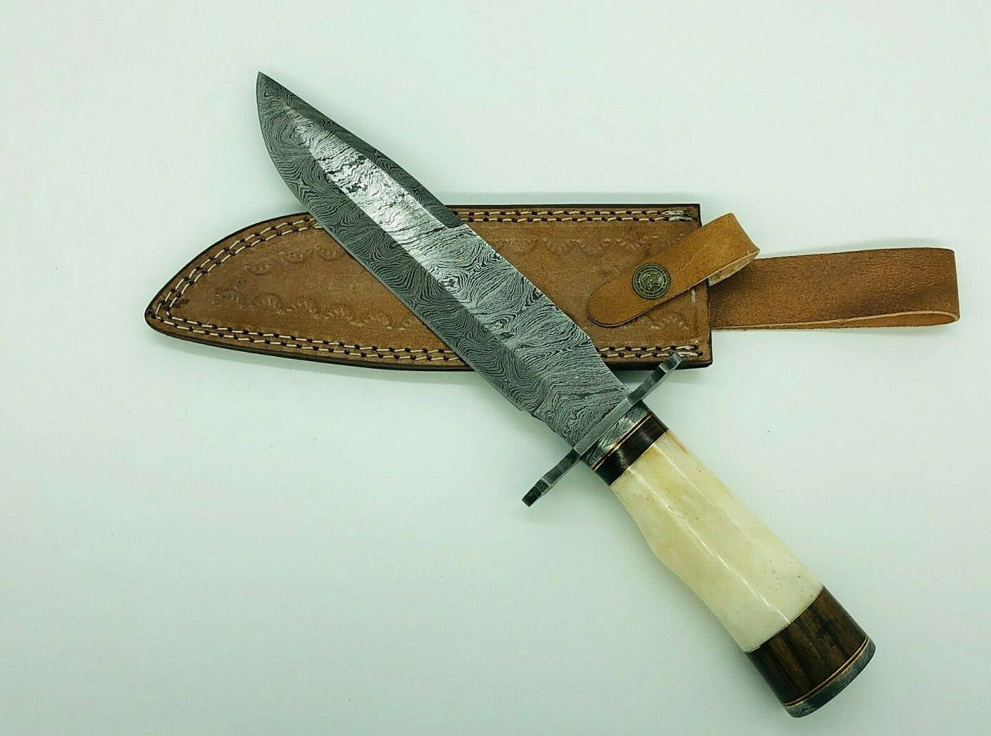 Handmade Damascus Steel 13 inches Bowie Knife – Camel Bone & Buffalo Horn Handle