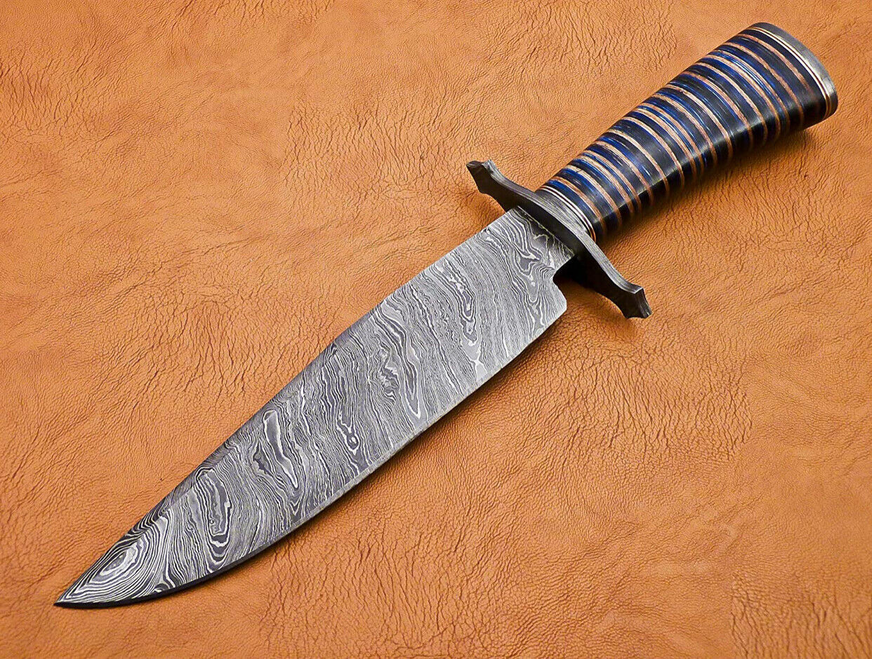 Handmade Damascus Steel Bowie Knife | Multi-Colored | Hunting Survival