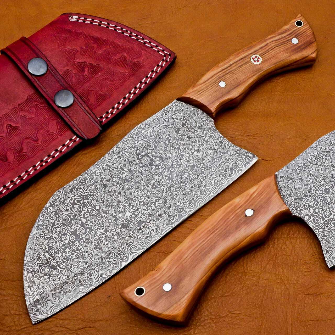 Professional Damascus chef's cleaver 256 layers With Leather Sheath Full Tang