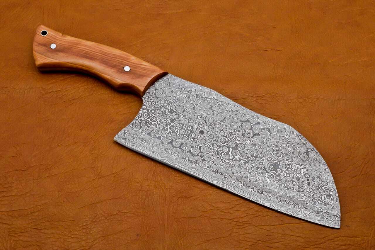 Professional Damascus chef's cleaver 256 layers With Leather Sheath Full Tang