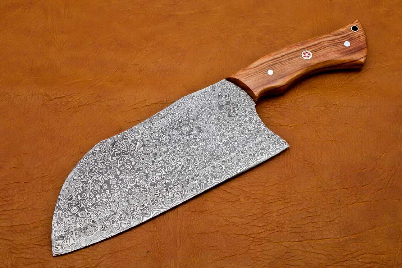 Professional Damascus chef's cleaver 256 layers With Leather Sheath Full Tang