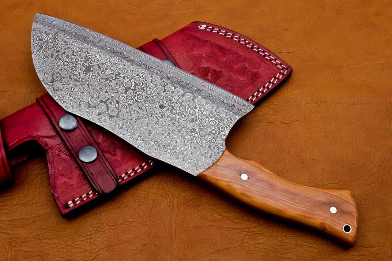 Professional Damascus chef's cleaver 256 layers With Leather Sheath Full Tang