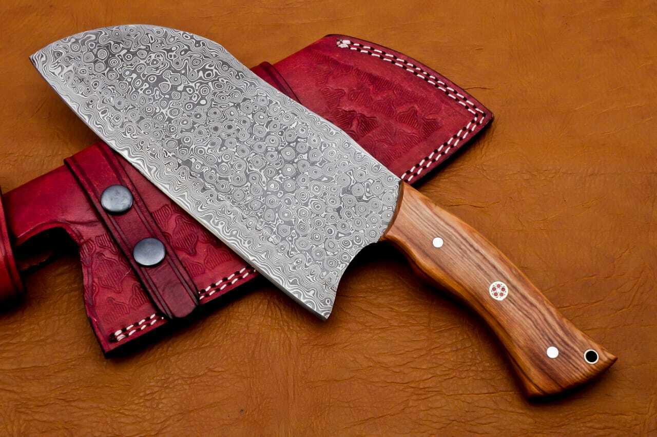 Professional Damascus chef's cleaver 256 layers With Leather Sheath Full Tang