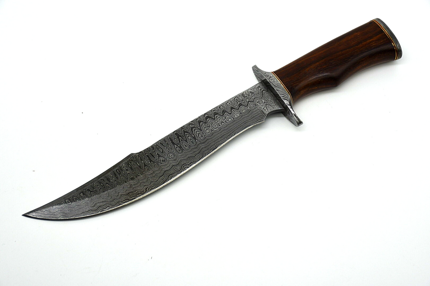 Handmade Damascus Steel Bowie Knife -38cm Wood Handle With Leather Sheath BK161