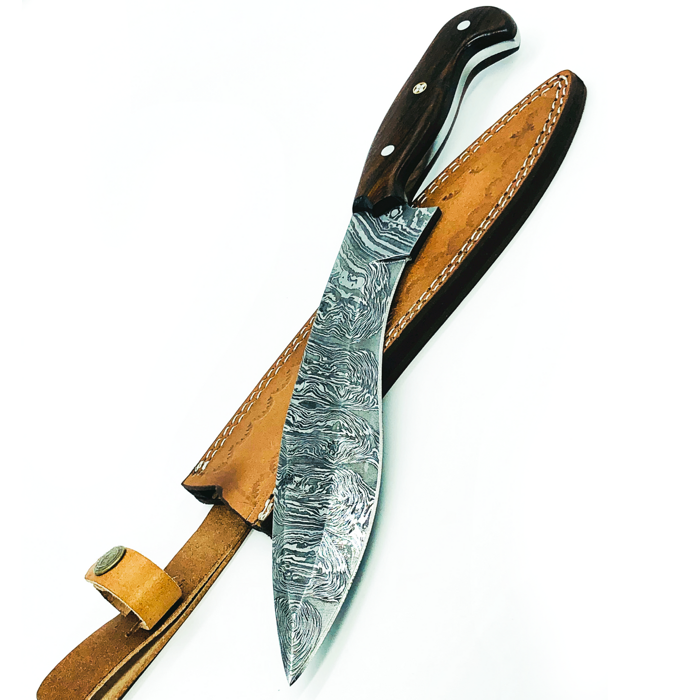 Handmade Damascus Heavy Duty KUKRI Knife Full Tang, With Leather Sheath 33cm