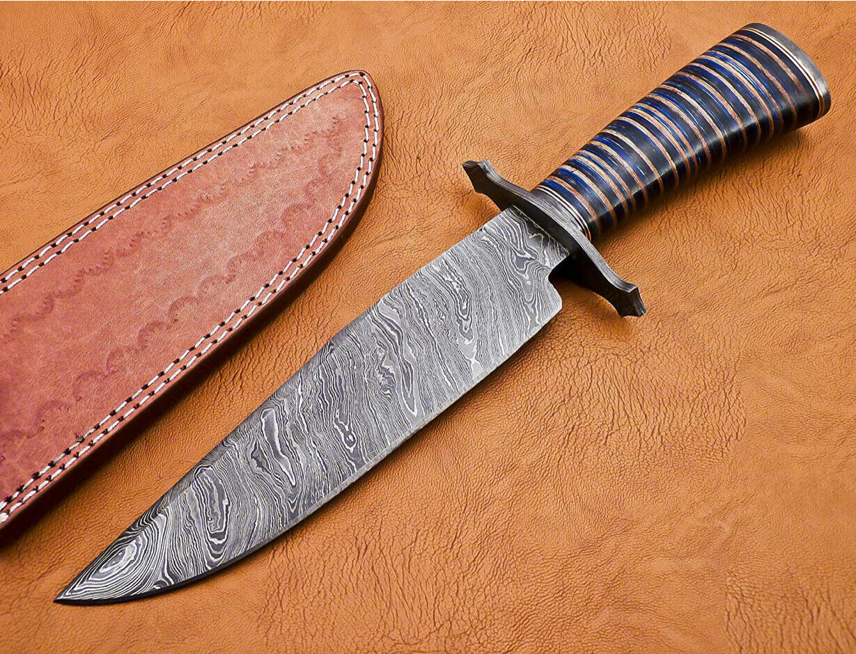 Handmade Damascus Steel Bowie Knife | Multi-Colored | Hunting Survival