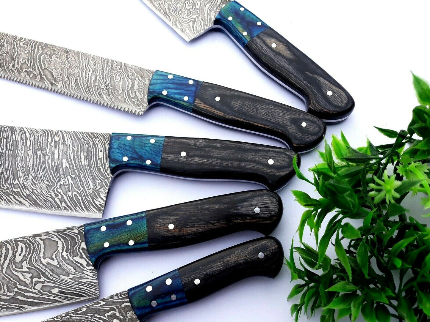 Handmade Damascus Steel Kitchen Knife Set 167 Layers Full Tang With Leather Bag