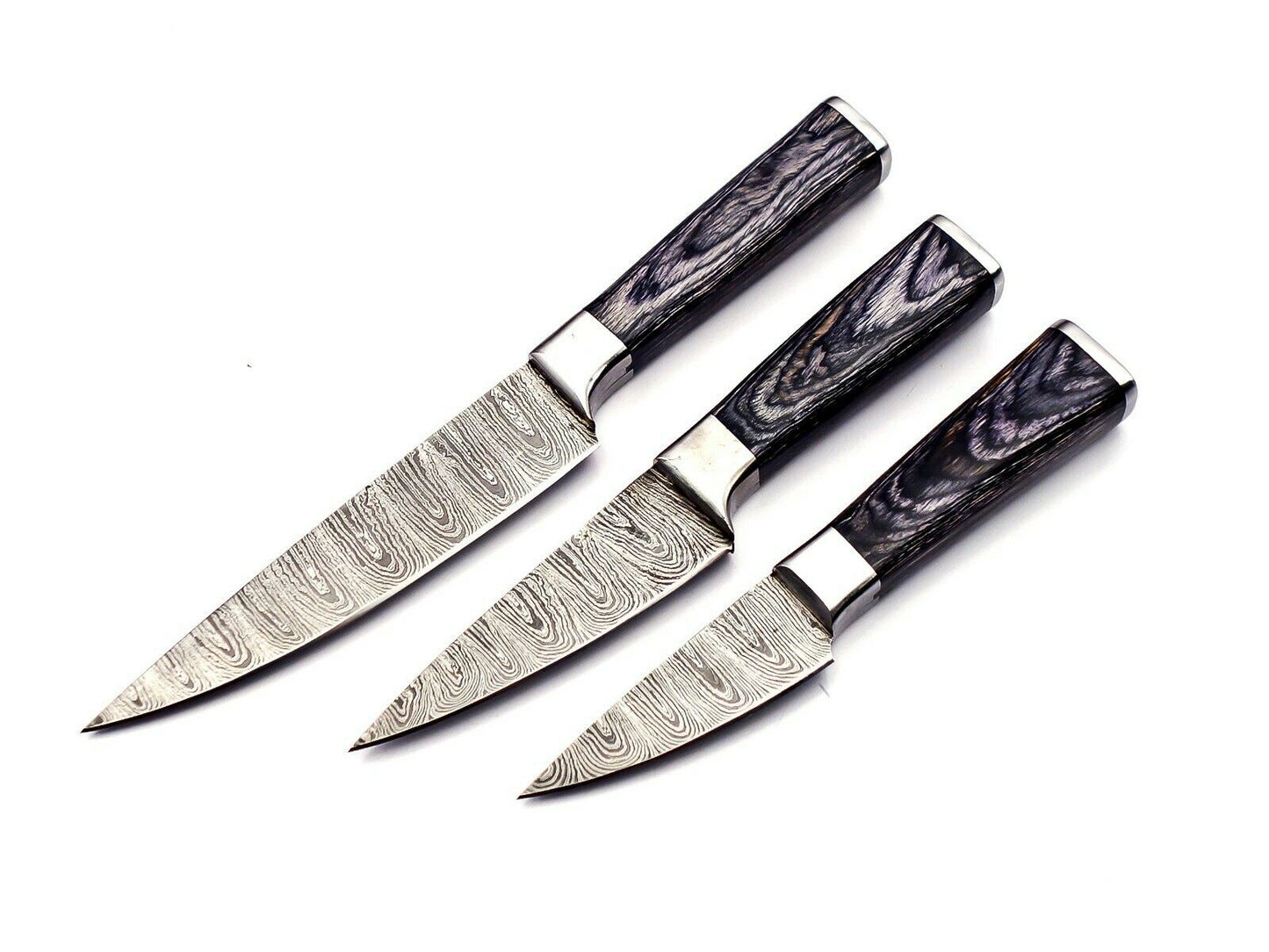 Handmade Kitchen/Steak Knife Set Damascus Steel 256 layers W/ Leather Bag Sharp