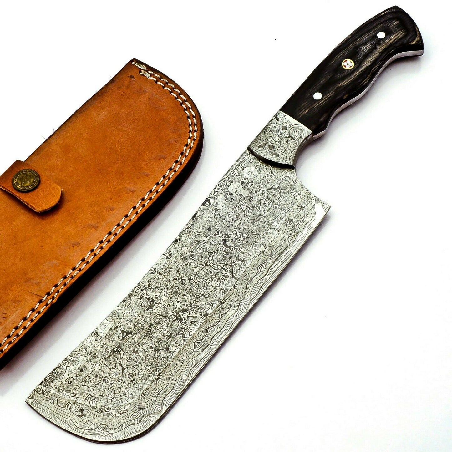 Professional Damascus chef cleaver 224 layers With Leather Sheath Full Tang CK93