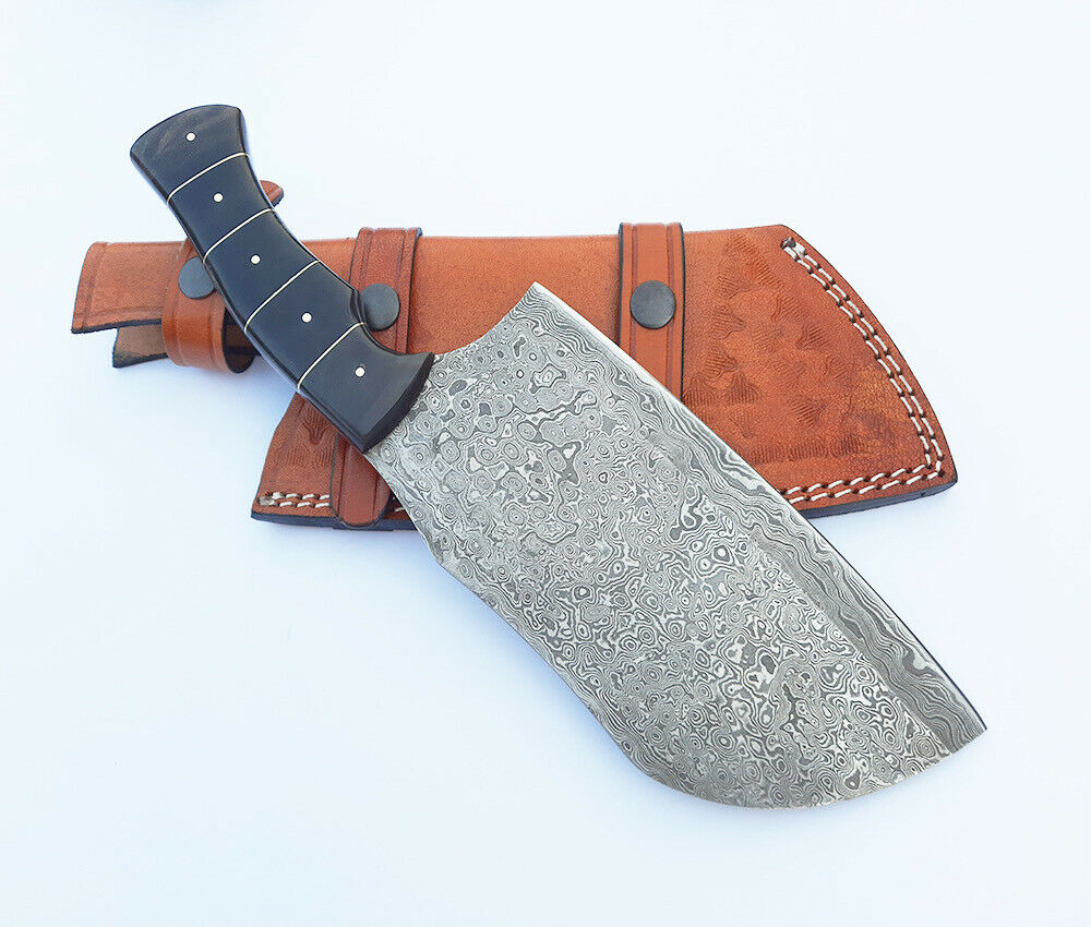 Hand Forged Multi Layers Damascus Steel Chef's Cleaver Full Tang, Sharp W/Sheath