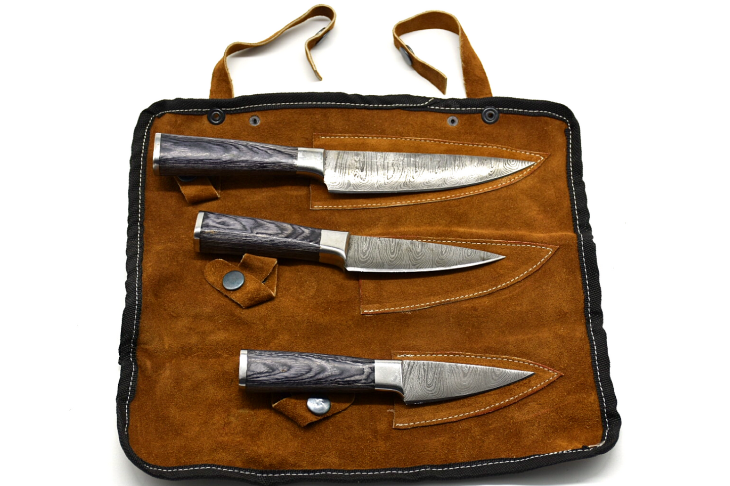 Handmade Kitchen/Steak Knife Set Damascus Steel 256 layers W/ Leather Bag Sharp