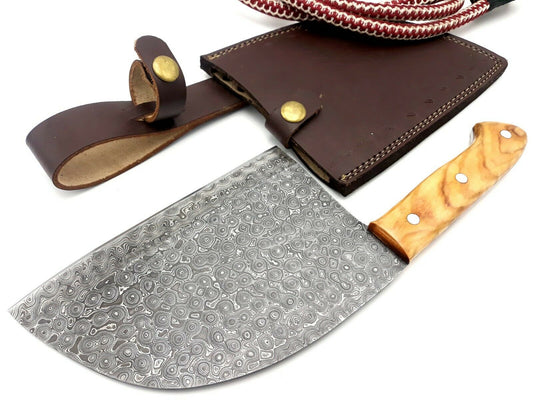 Handmade Damascus 167Layers Chef Cleaver Kitchen Knife With Leather Sheath Sharp