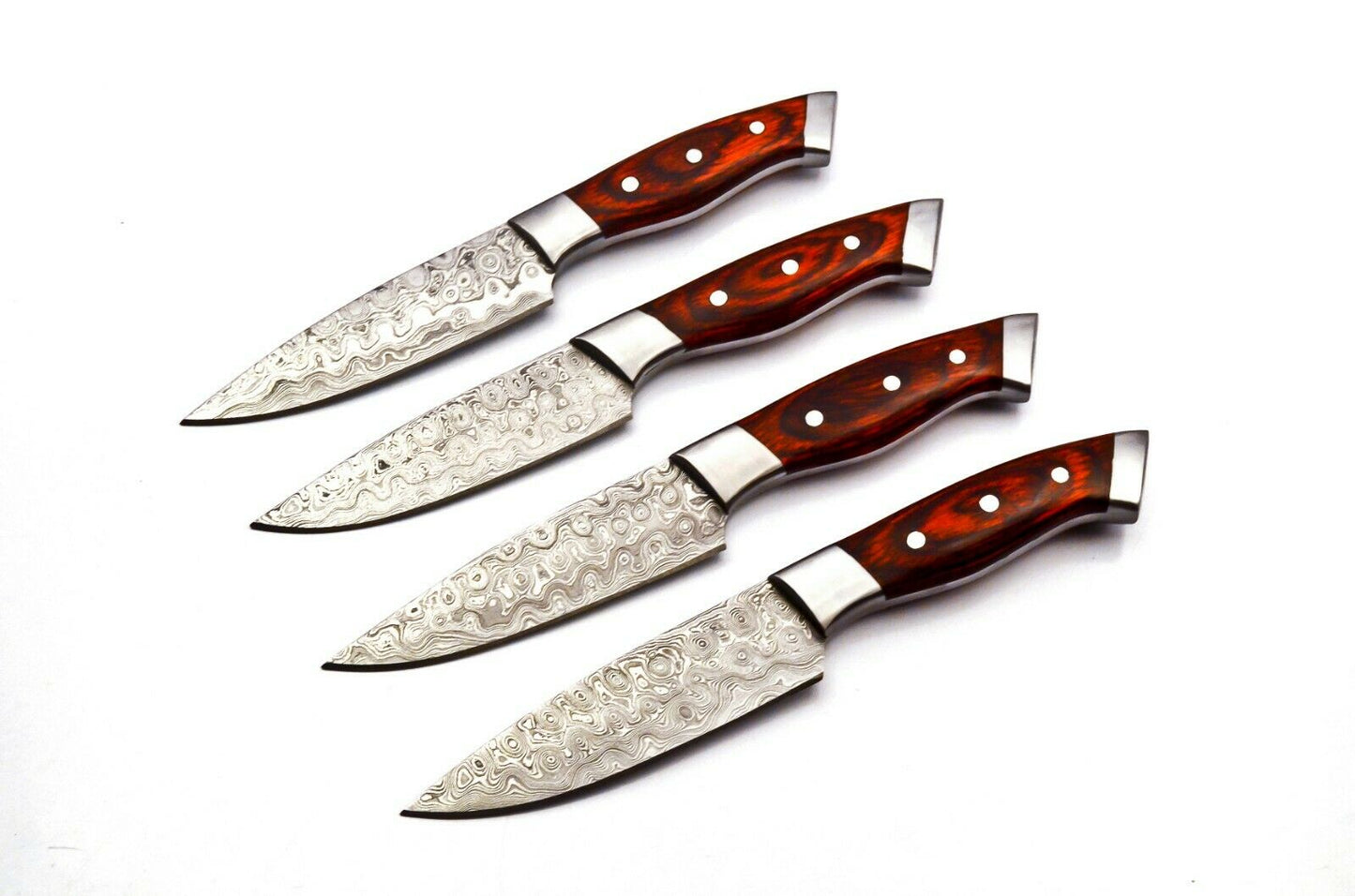 Handmade 4 Pcs Steak Knife Set Damascus Steel Kitchen Knife Set With Leather Bag