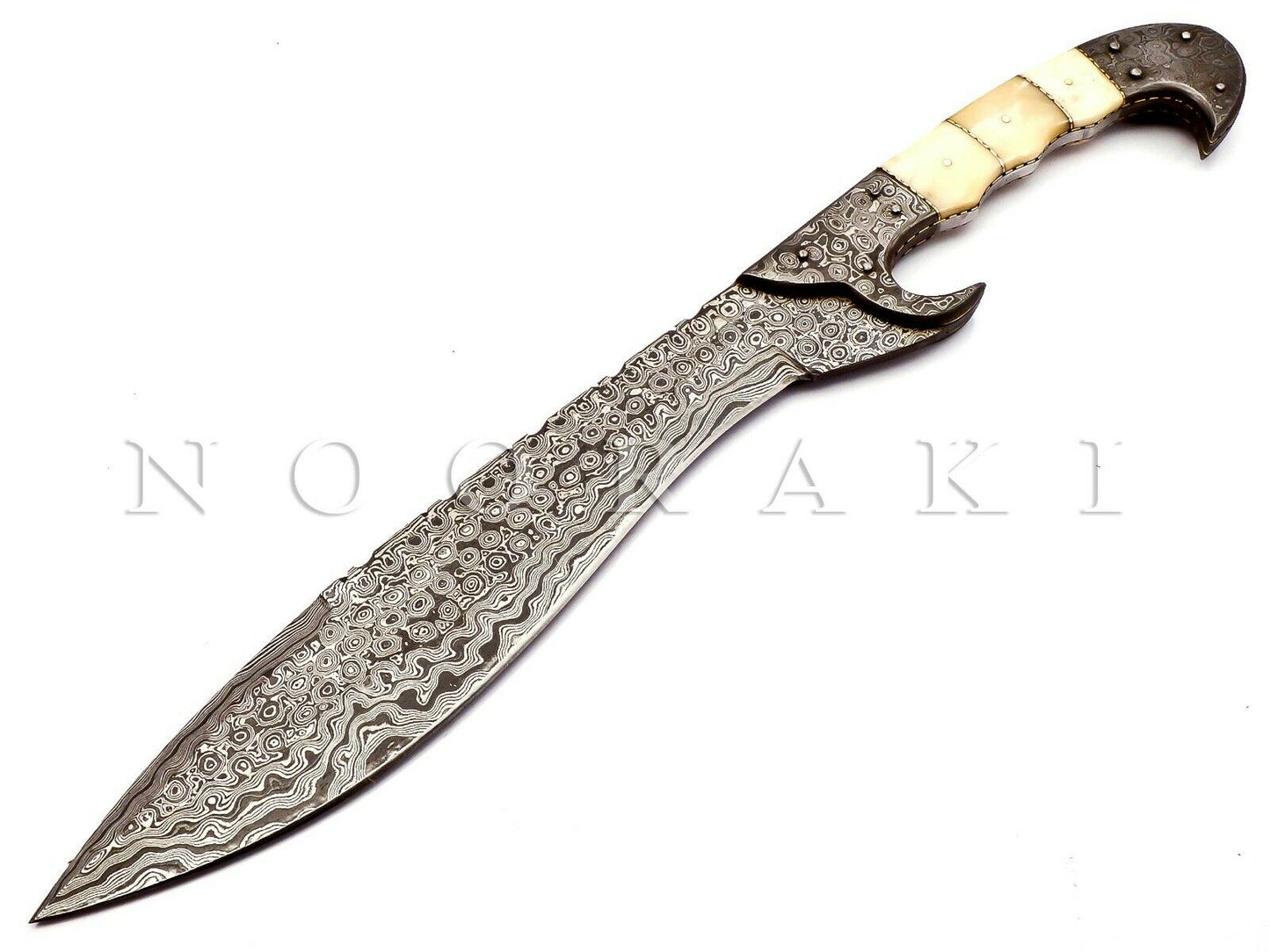 Handmade Damascus Steel Machete/Kukri Knife Full Tang Camel Bone Handle 18 inch