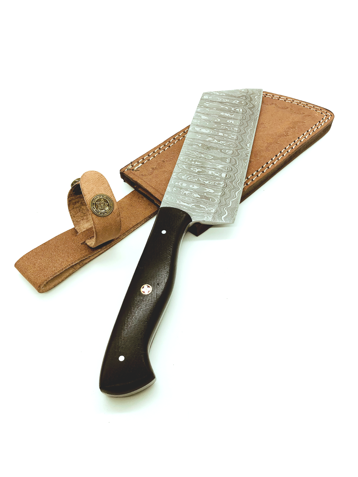 Forge Damascus Multi-layers Chef Cleaver Kitchen Knife With Leather Sheath CK91