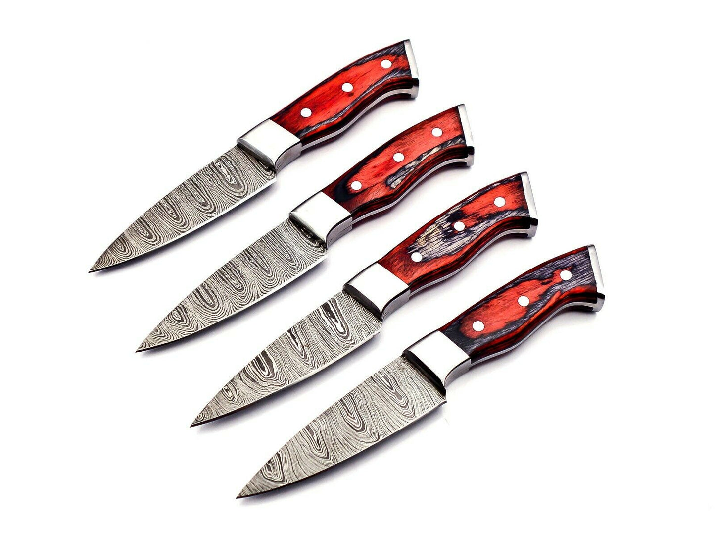 Handmade 4 Piece Steak Knife Set Damascus Steel 256 layers W/ Leather Bag Sharp