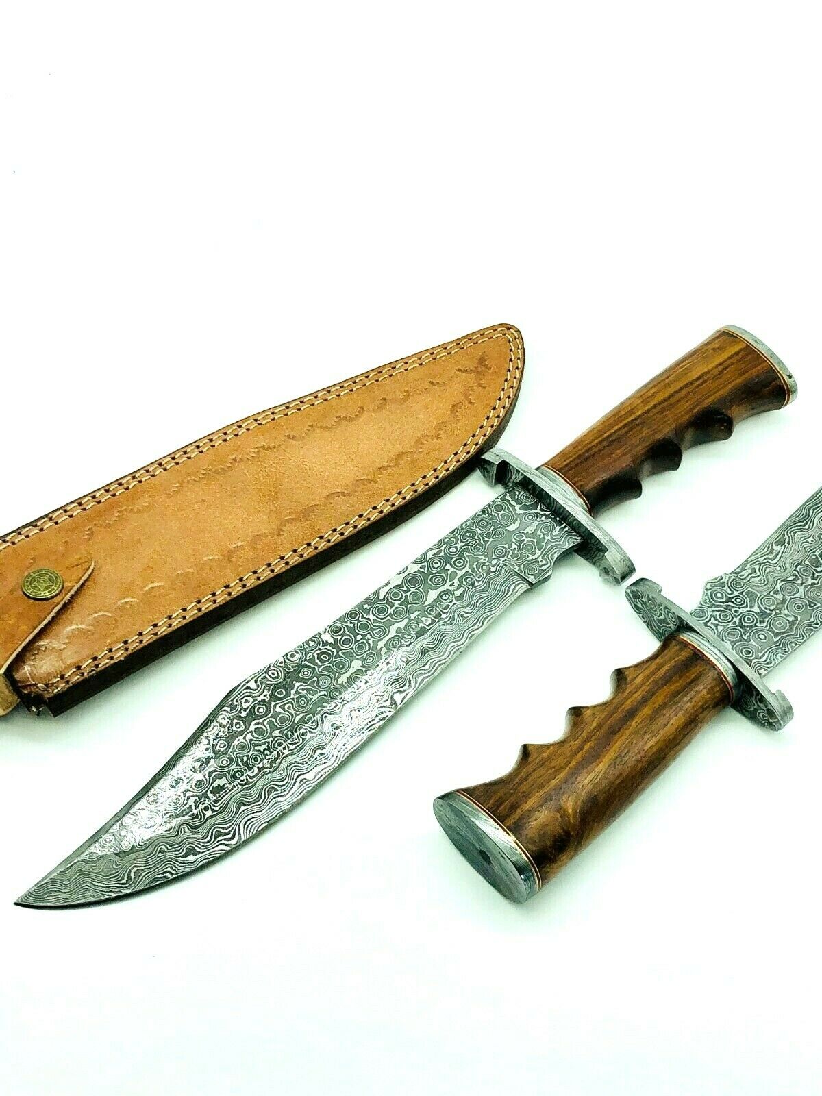 Handmade Damascus Steel 15 Inches Bowie Knife- Solid Wood Handle, W/ Sheath