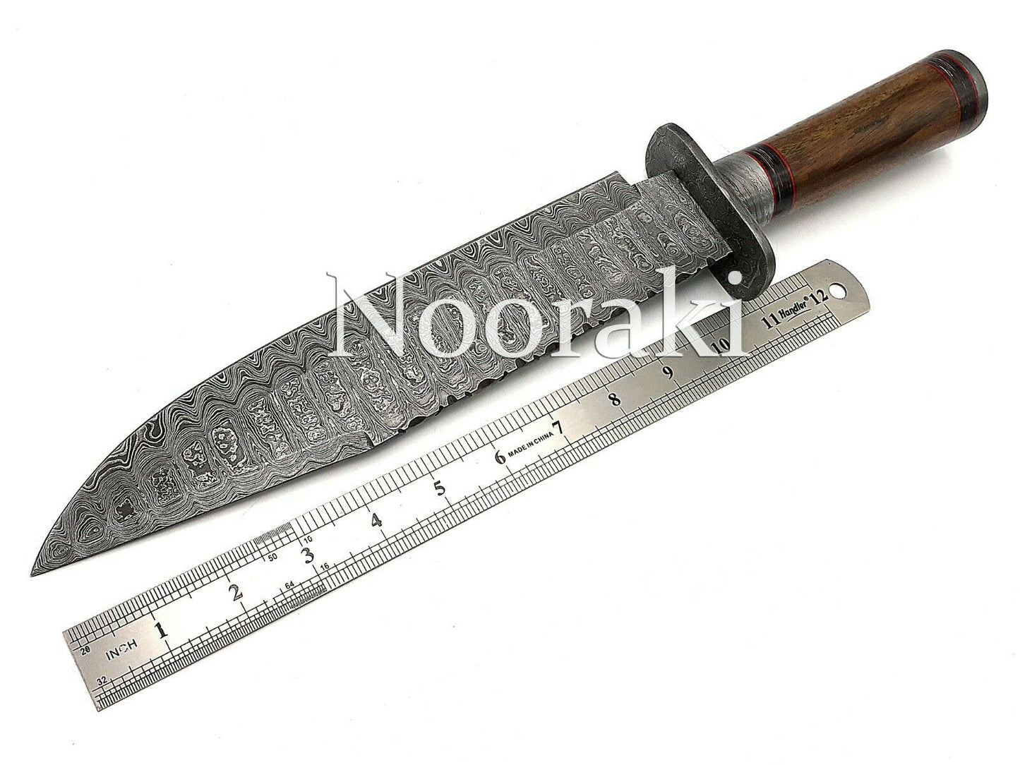 Handmade Damascus Bowie 16 Damascus Guard Wood Handle With Leather Sheath