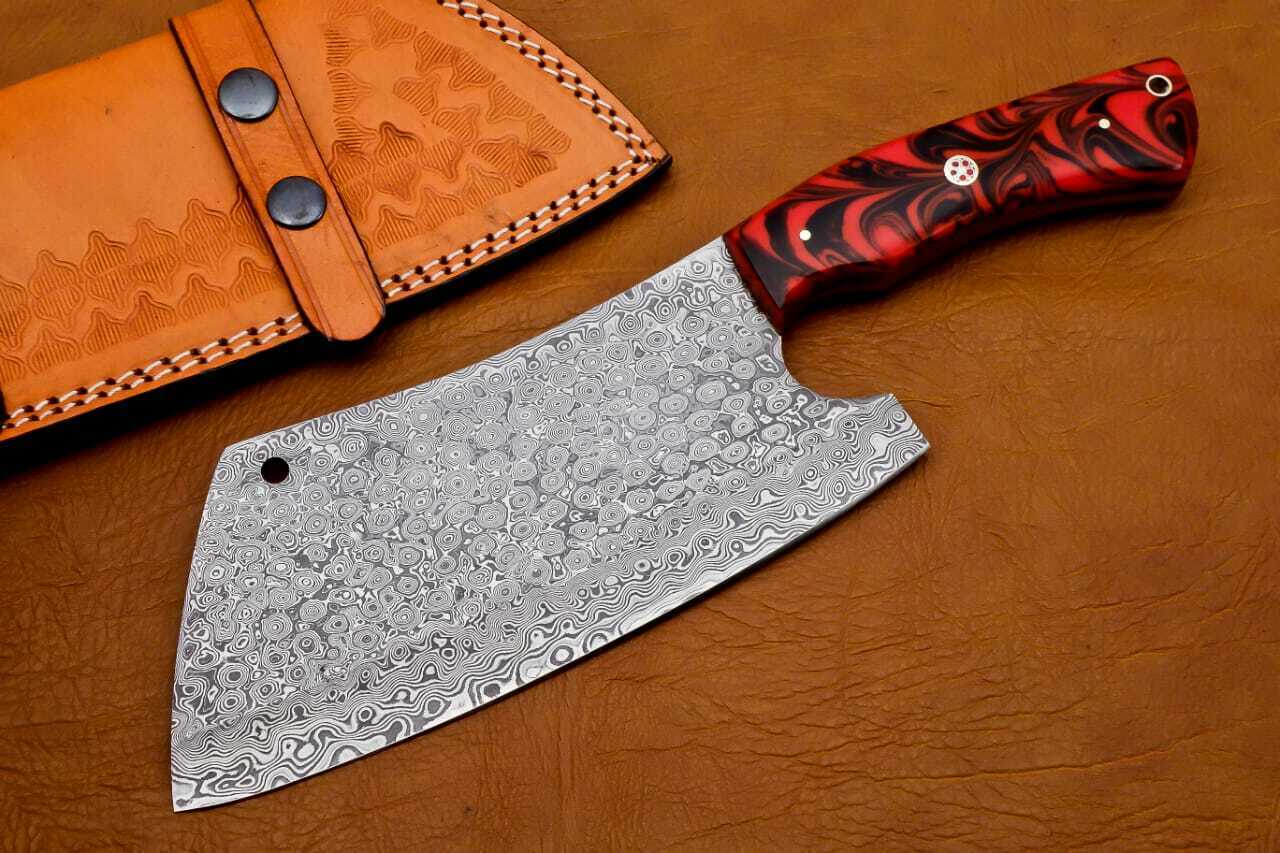 Hand Forged Damascus Steel Chef Cleaver/Chopper 256 Layers With Leather Sheath