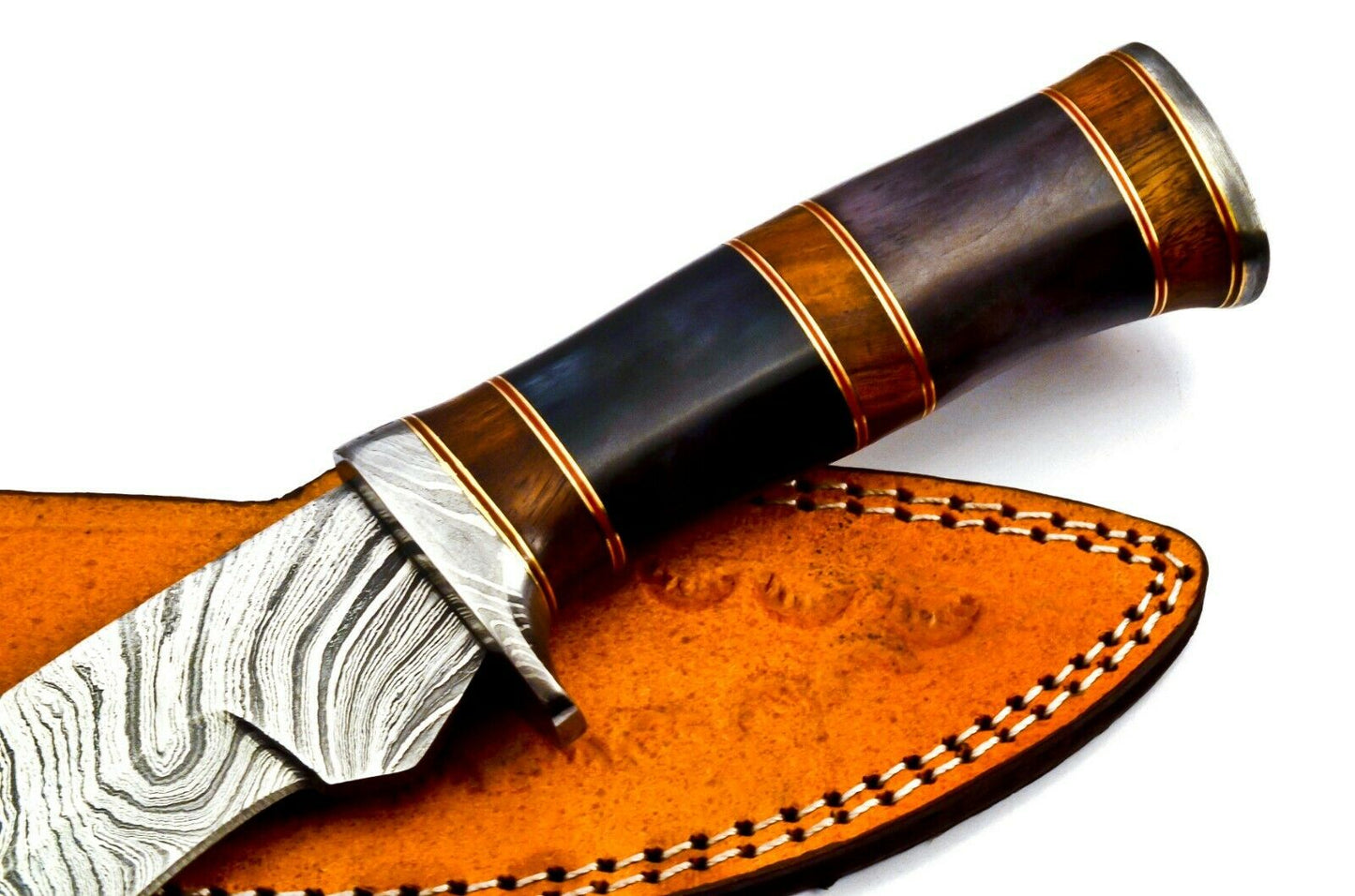 Handmade Damascus Heavy Duty KUKRI Knife Sharp Blade, With Leather Sheath 38cm