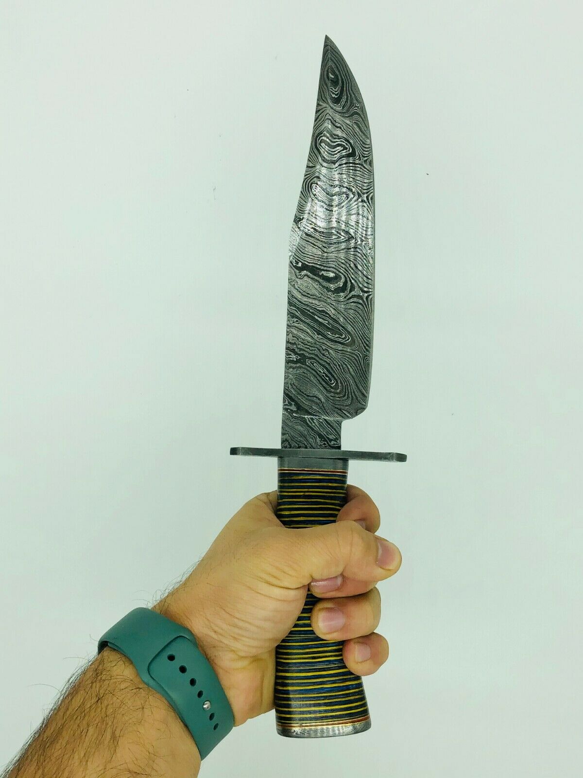 Handmade Damascus Steel Bowie Knife | Multi-Colored | Hunting Survival